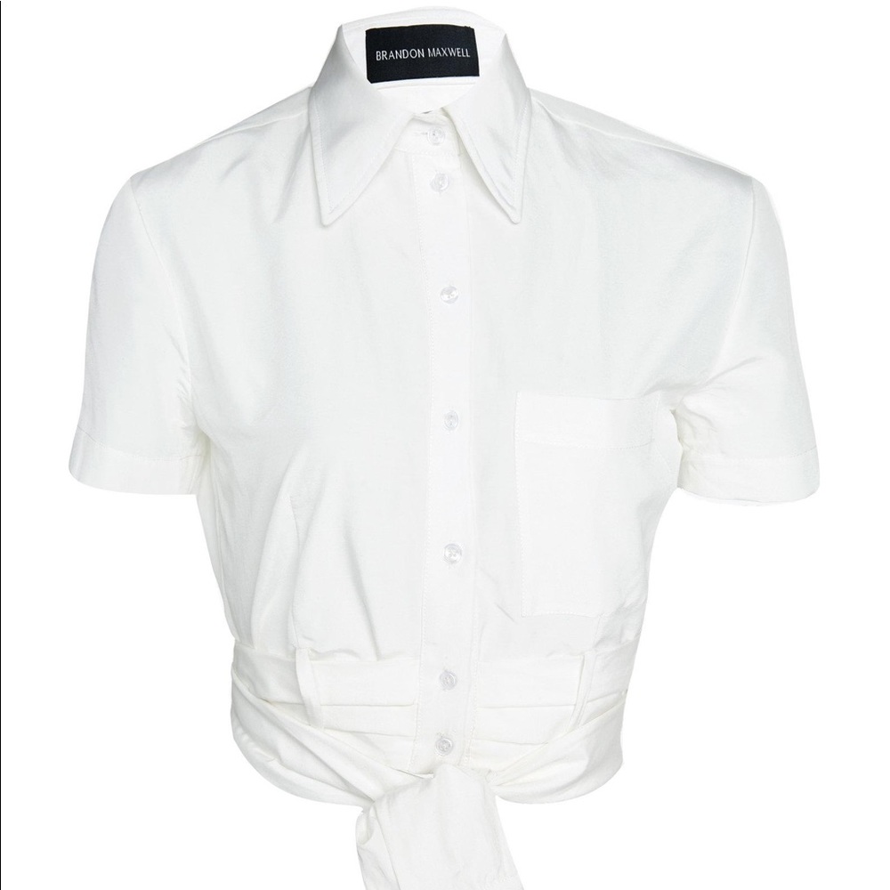 BRANDON MAXWELL COTTON & SILK CROPPED WRAP TOP 4